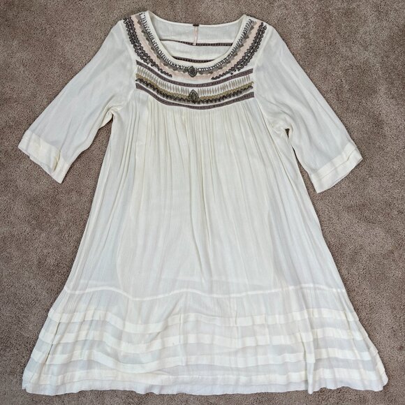 Free People Dress Women L Ivory Embroidered Beaded Wedding Bohemian Festival - Picture 7 of 13